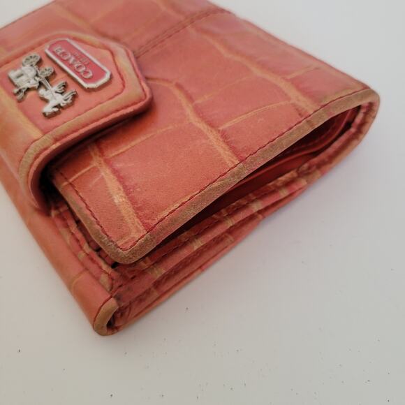 Coach Croc Wallet Medium Bifold Red Folding Leather Carriage Logo Folding - Picture 11 of 14